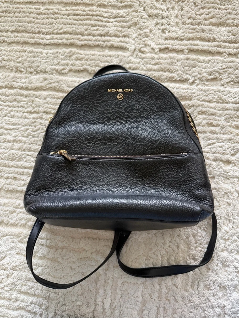 Michael Kors Black Pebbled Leather Backpack with Gold Accents